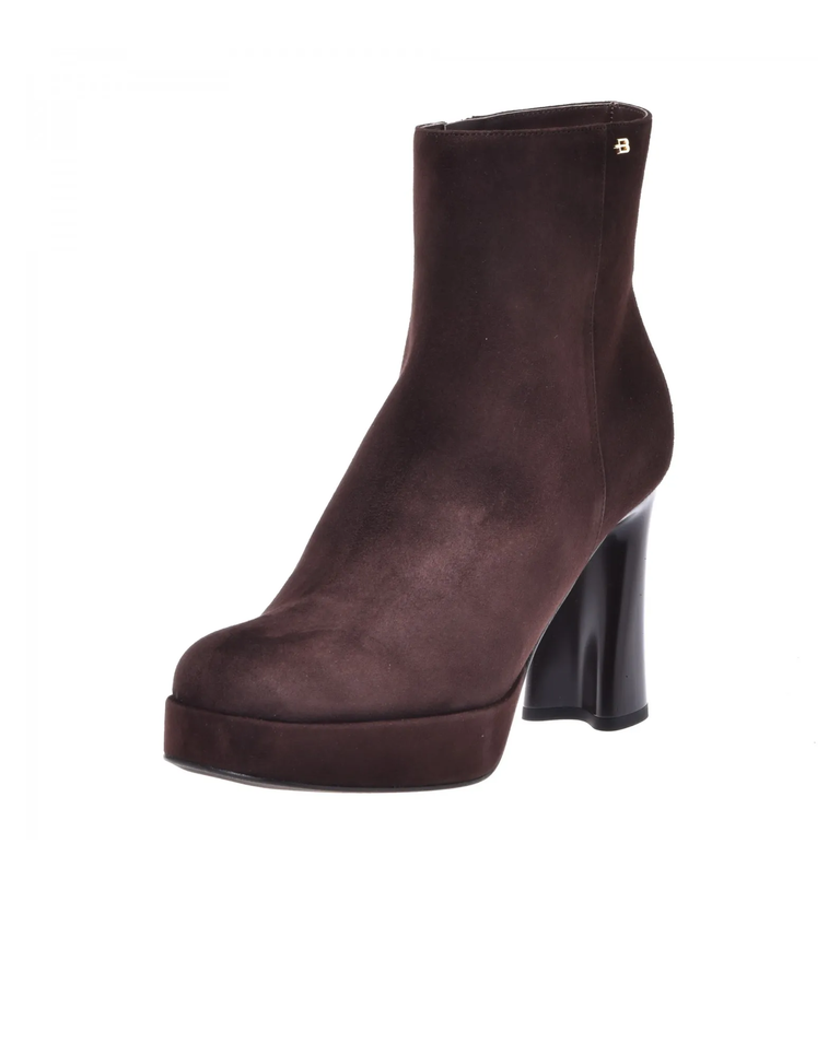 Czekoladowe botki na szerokim obcasie - Image #2