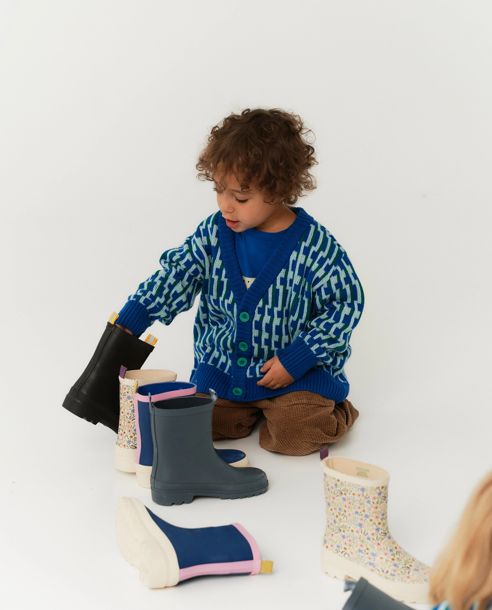 Niebieski kardigan z wełny merino i bawełny - Image #3