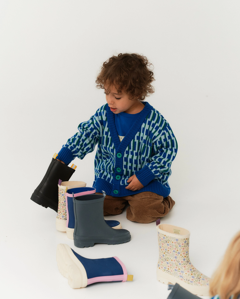 Niebieski kardigan z wełny merino i bawełny - Image #3