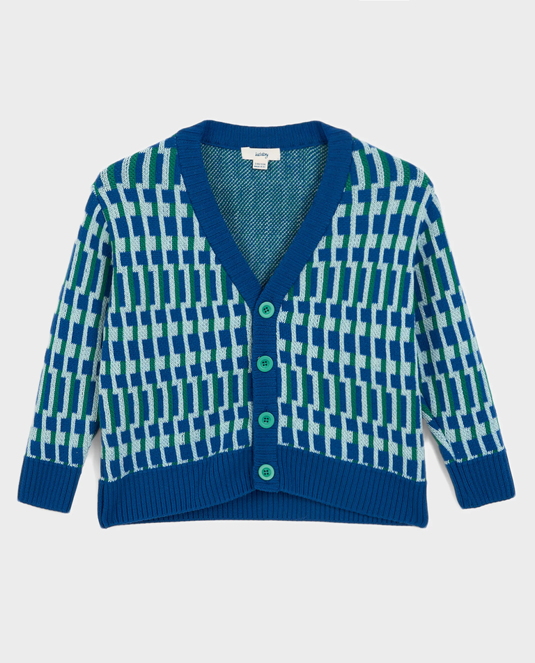 Niebieski kardigan z wełny merino i bawełny