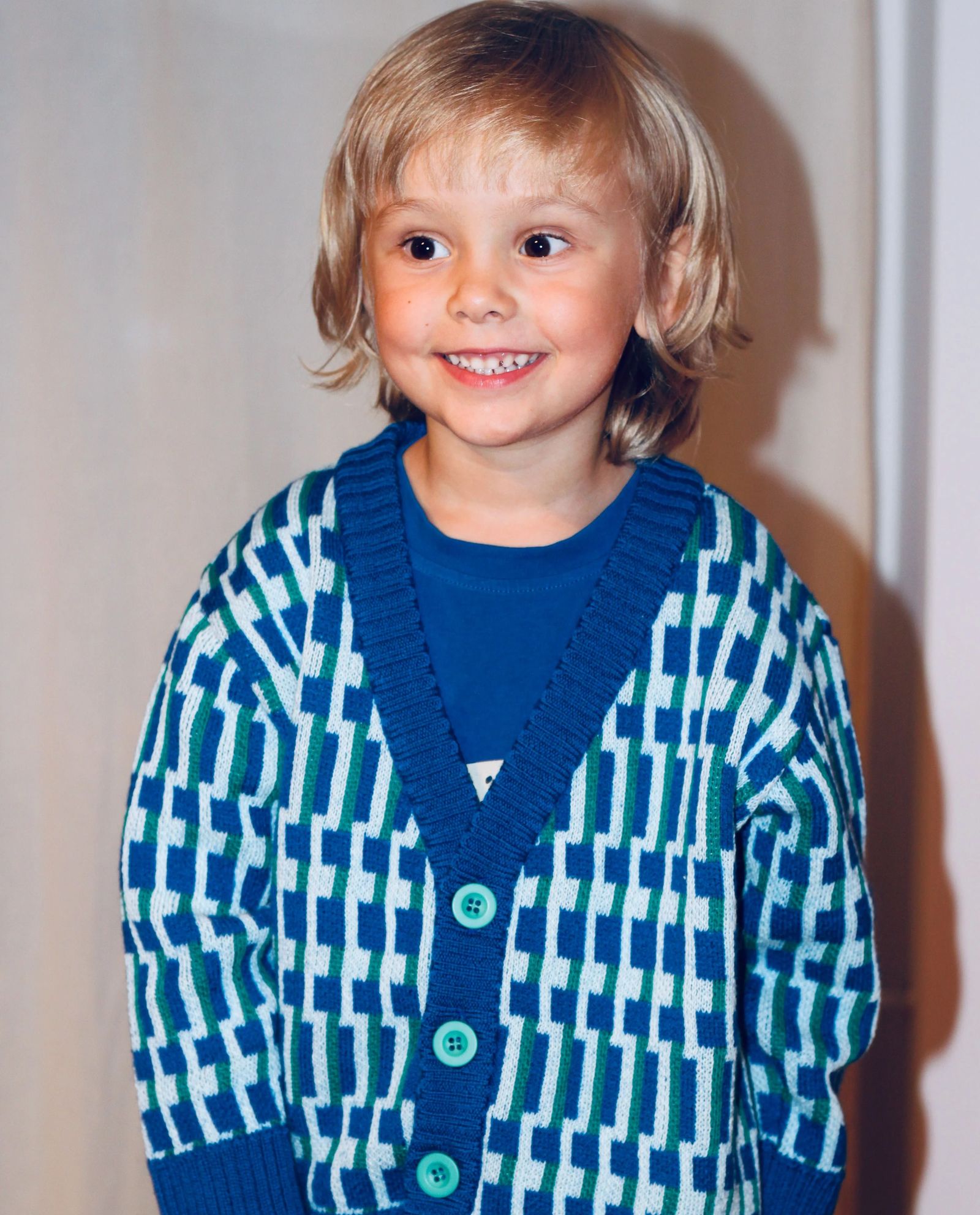 Niebieski kardigan z wełny merino i bawełny - Image #4