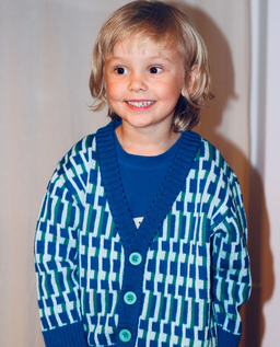 Niebieski kardigan z wełny merino i bawełny - Image #4