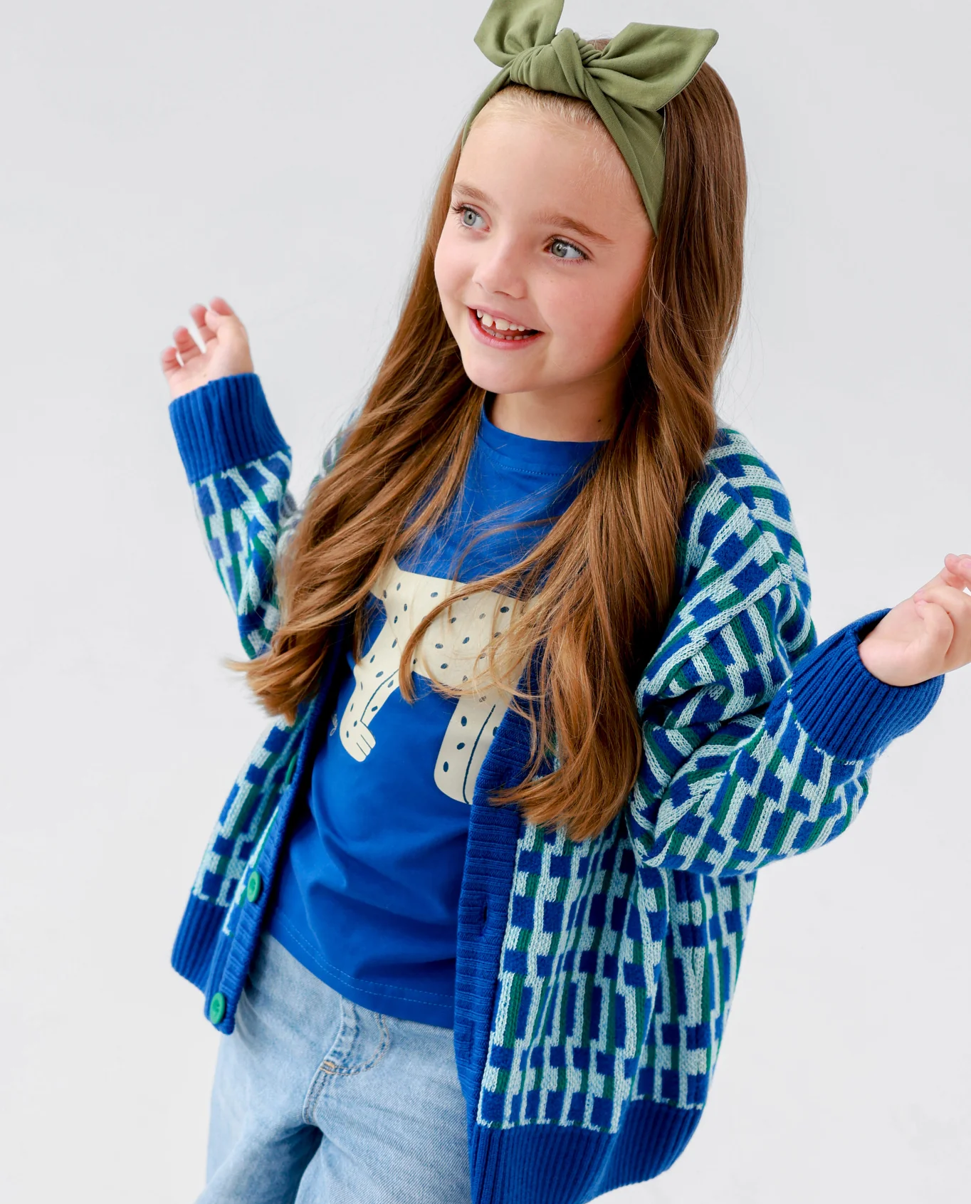 Niebieski kardigan z wełny merino i bawełny - Image #2