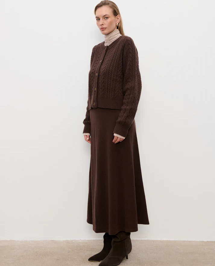 Czekoladowa spódnica z wełny merino Manon