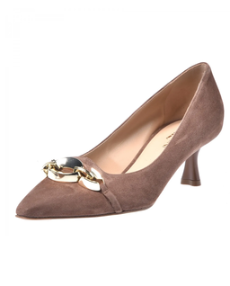 Zamszowe szpilki ze złotą ozdobą - Image #2