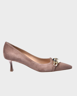 Zamszowe szpilki ze złotą ozdobą - Image #0