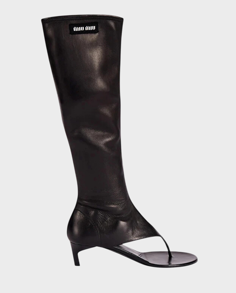 Skórzane kozaki z odkrytymi palcami