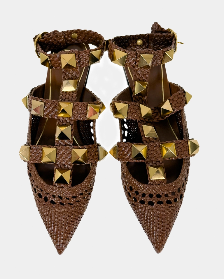 Brązowe skórzane sandały - Image #3