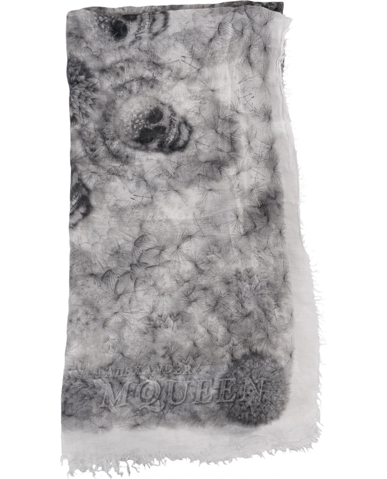 Biało-szara chusta z grafiką