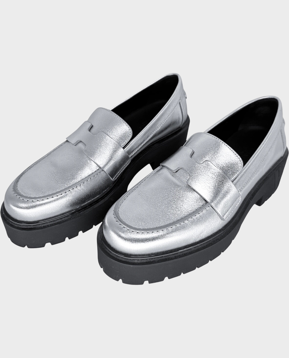 Srebrne skórzane mokasyny - Image #1