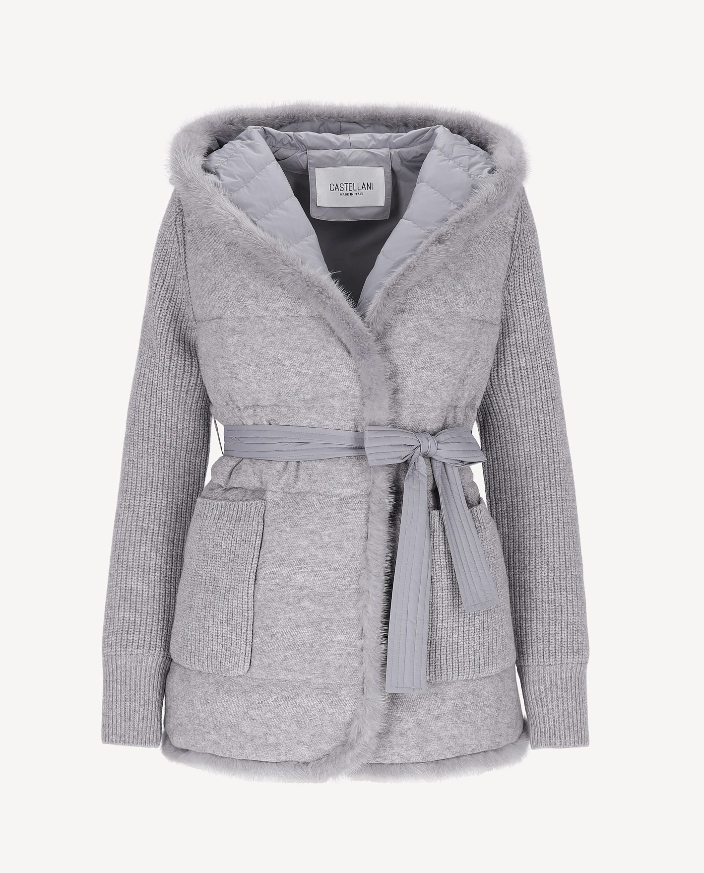 Szara wełniana kurtka z kapturem Aspen - Image #1
