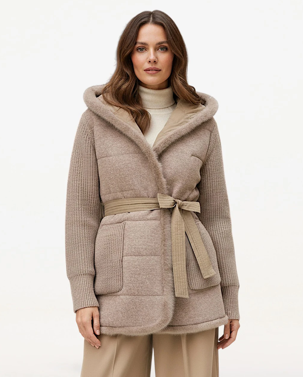 Beżowa wełniana kurtka z kapturem Aspen - Image #0