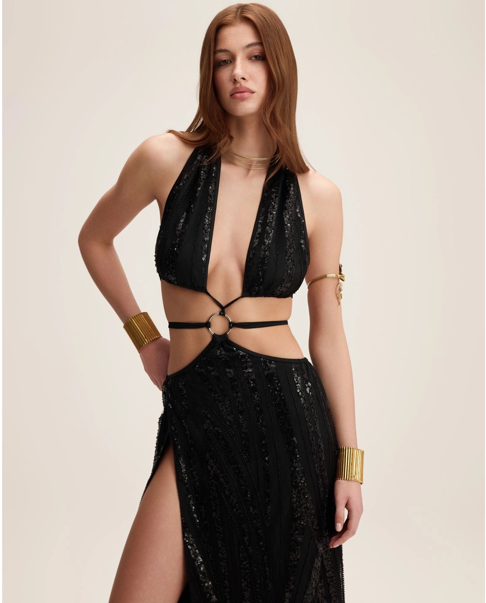 Czarna maxi sukienka z cekinami Dahlia - Image #1