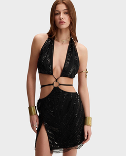 Czarna mini sukienka z cekinami Dahlia - Image #0