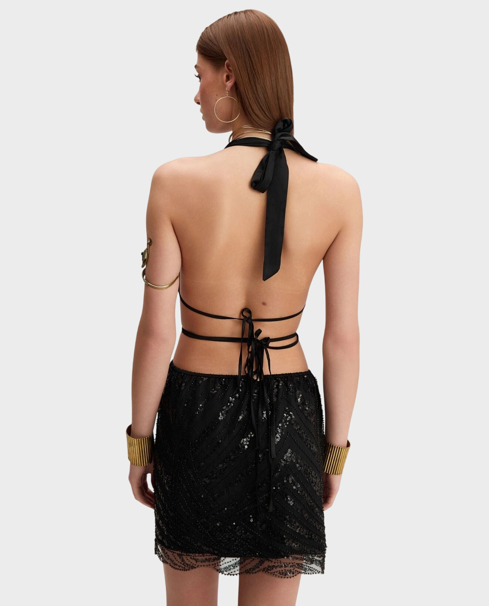 Czarna mini sukienka z cekinami Dahlia - Image #2