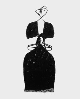 Czarna mini sukienka z cekinami Dahlia - Image #3