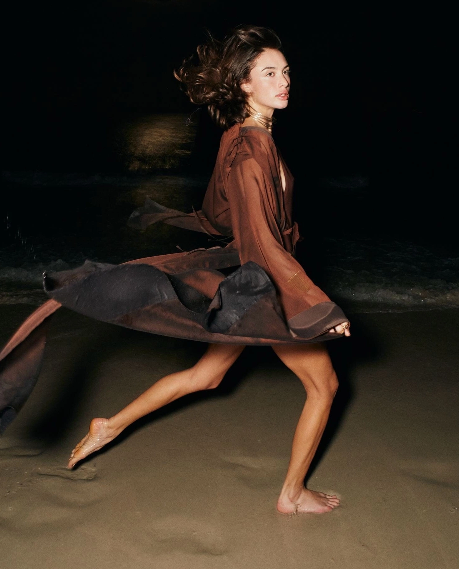 Czekoladowe kimono z organzy Khaa - Image #3