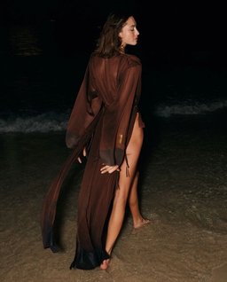 Czekoladowe kimono z organzy Khaa - Image #1