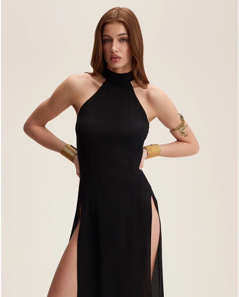 Długa czarna sukienka z jedwabiu Lilya