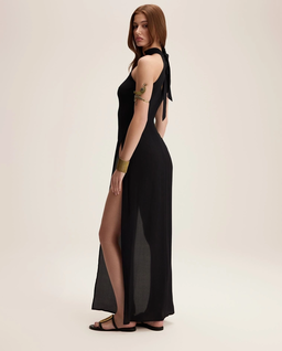 Długa czarna sukienka z jedwabiu Lilya - Image #2