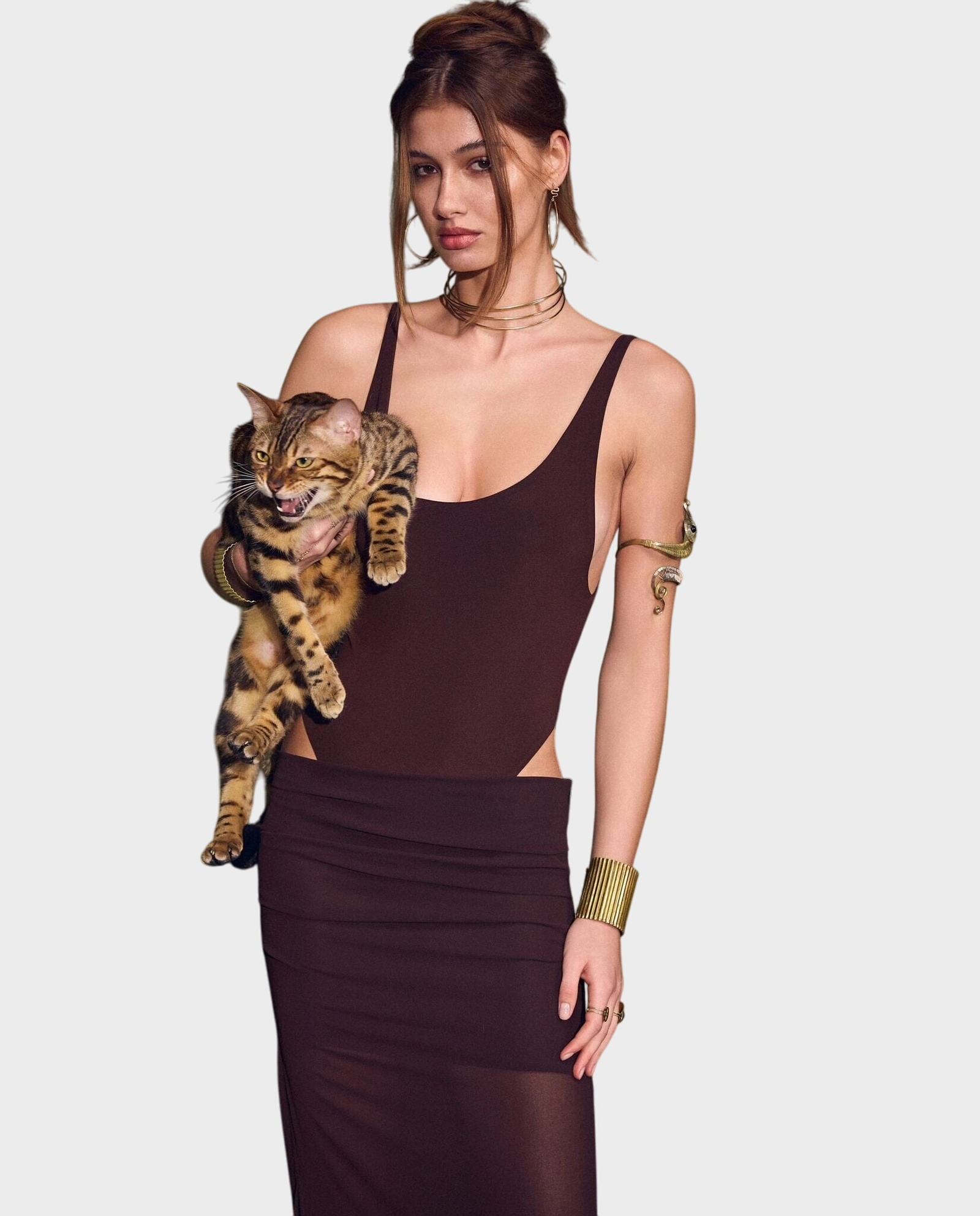 Brązowy set z body spódnicą Lotus - Image #1