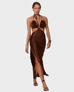 Brązowa sukienka z kwiatową aplikacją Morgan - Image #0