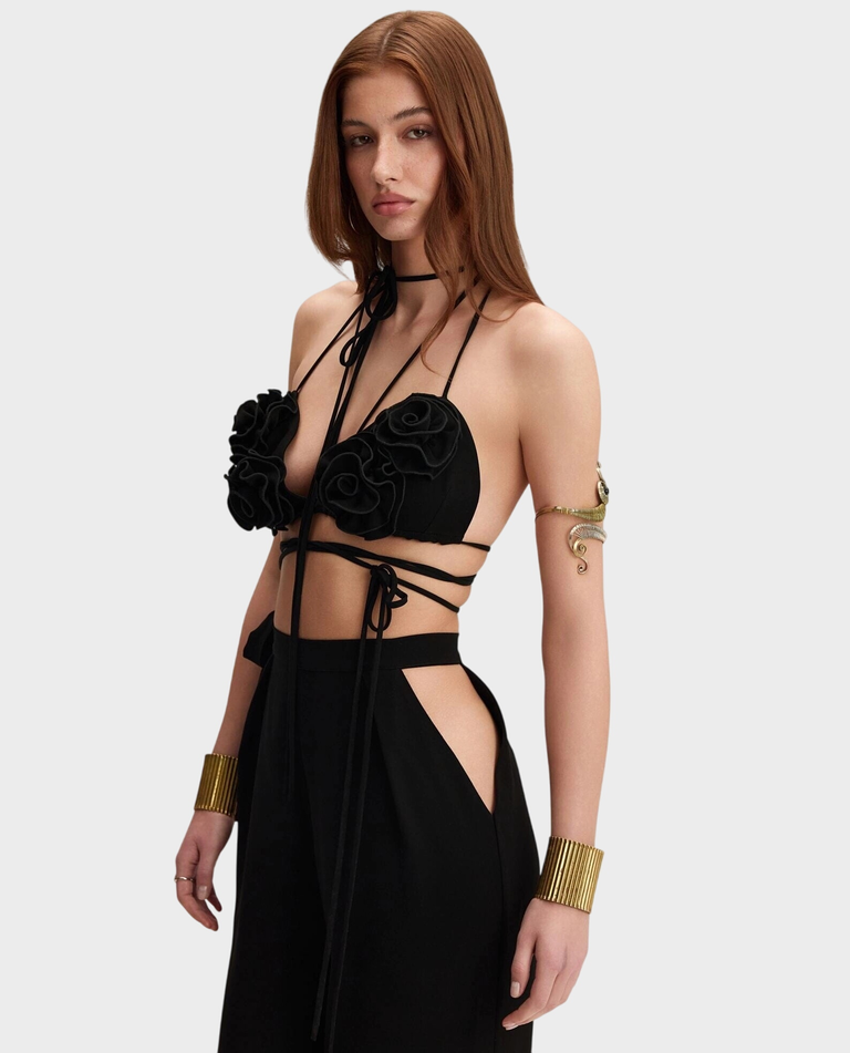 Czarny set ze spodniami i kwiatowym topem Morgan - Image #2