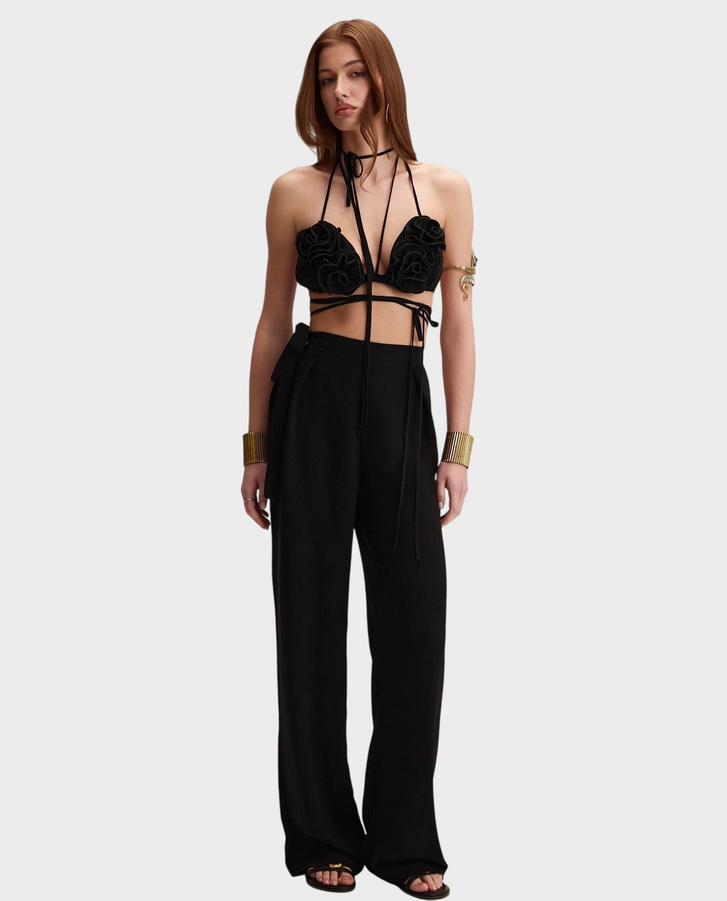 Czarny set ze spodniami i kwiatowym topem Morgan - Image #0