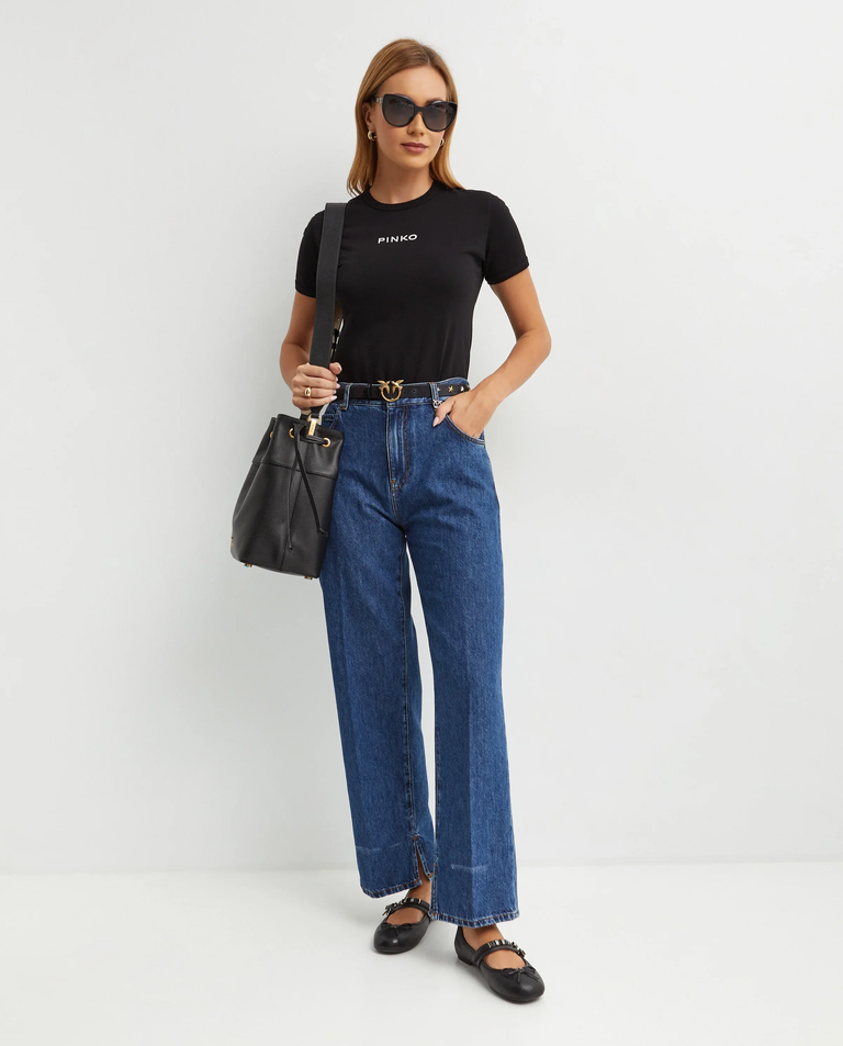 Czarny t-shirt z kontrastowym logo - Image #2