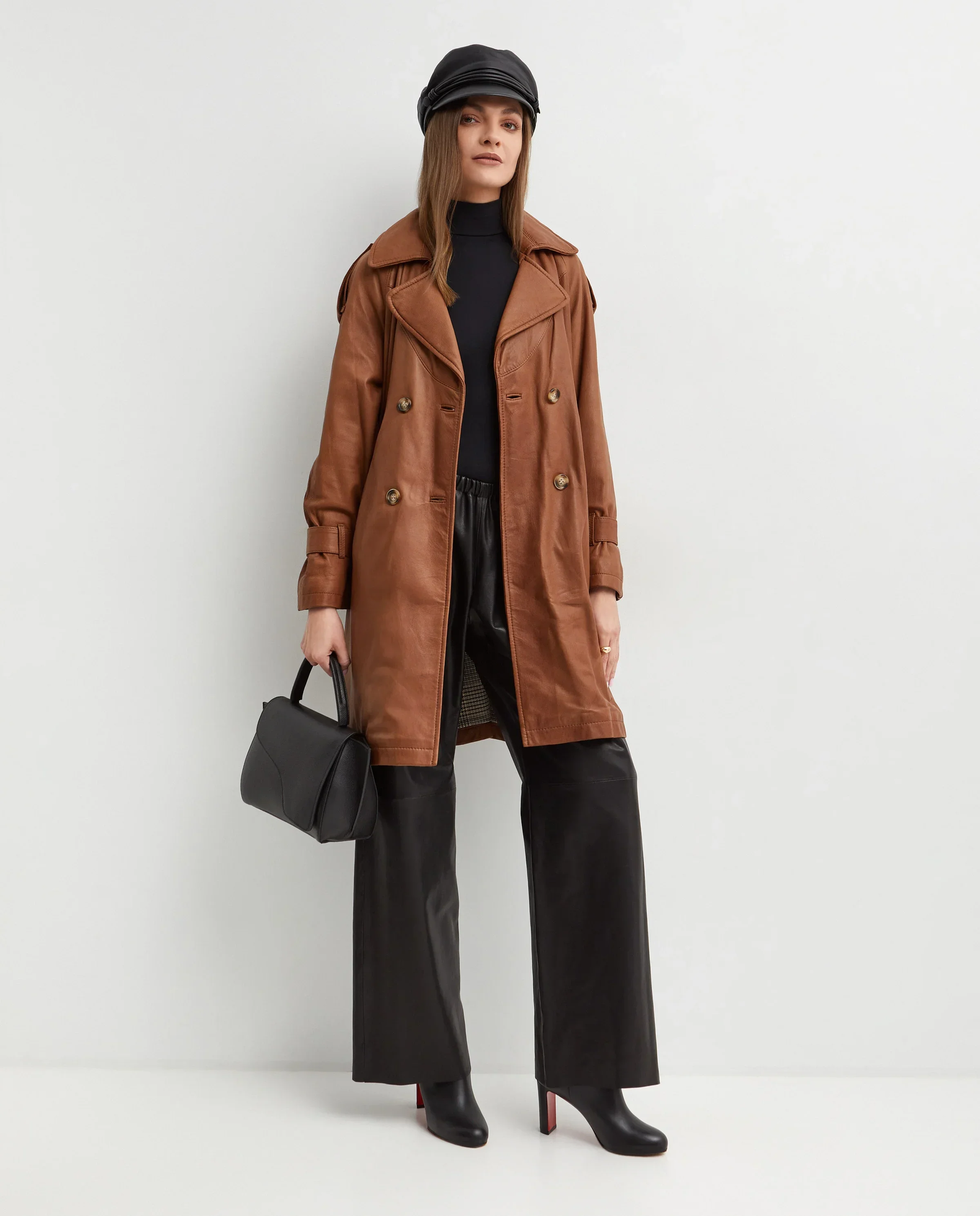 Karmelowy skórzany płaszcz Mara - Image #2