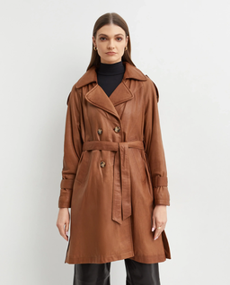 Karmelowy skórzany płaszcz Mara - Image #0