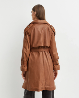Karmelowy skórzany płaszcz Mara - Image #1