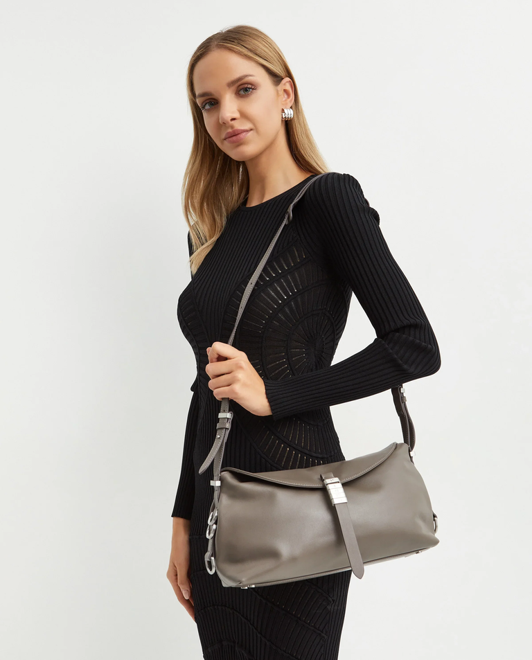 Szara skórzana torebka Saddle Bag Baguette