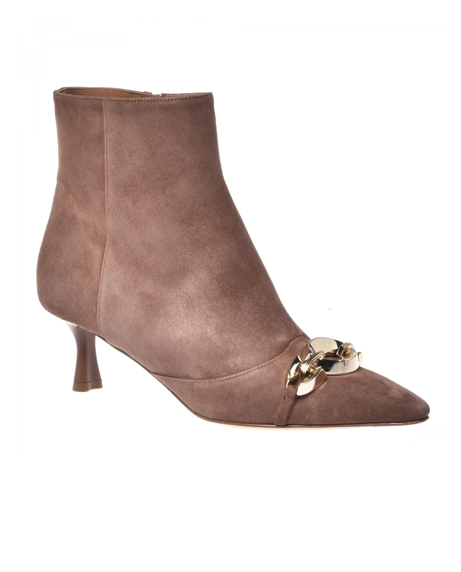 Zamszowe botki na szpilce ze złotą ozdobą - Image #1