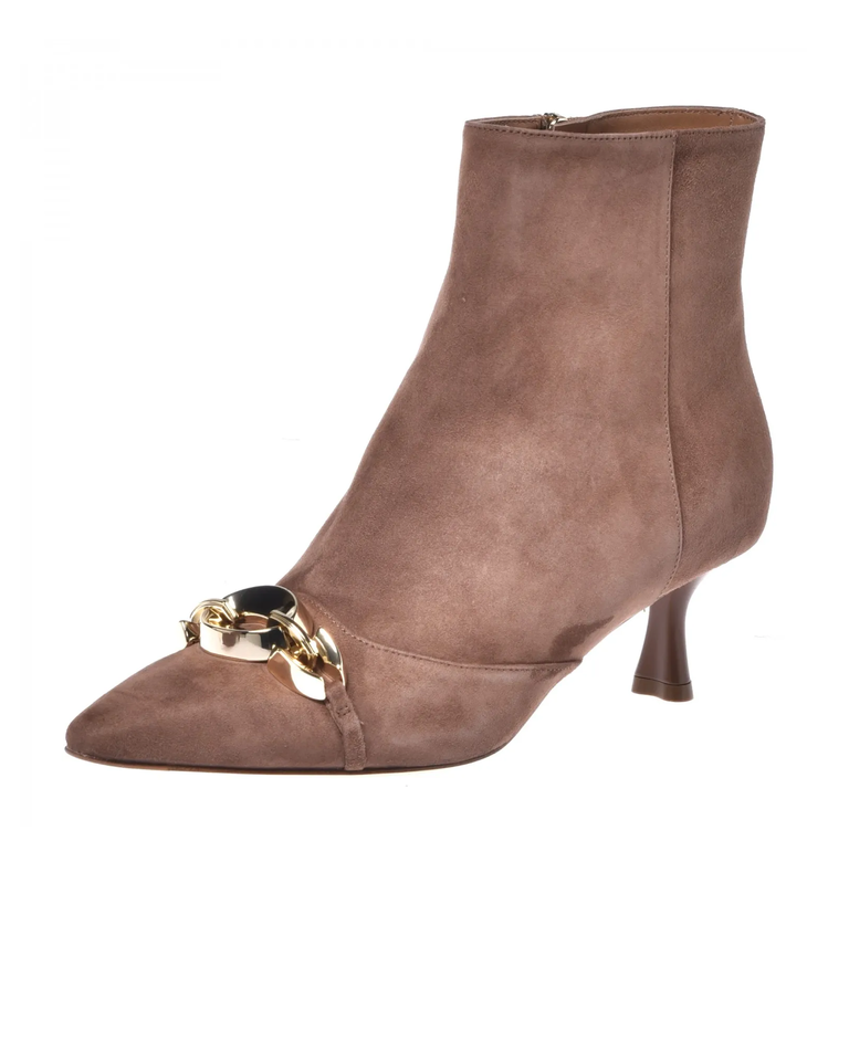 Zamszowe botki na szpilce ze złotą ozdobą - Image #2