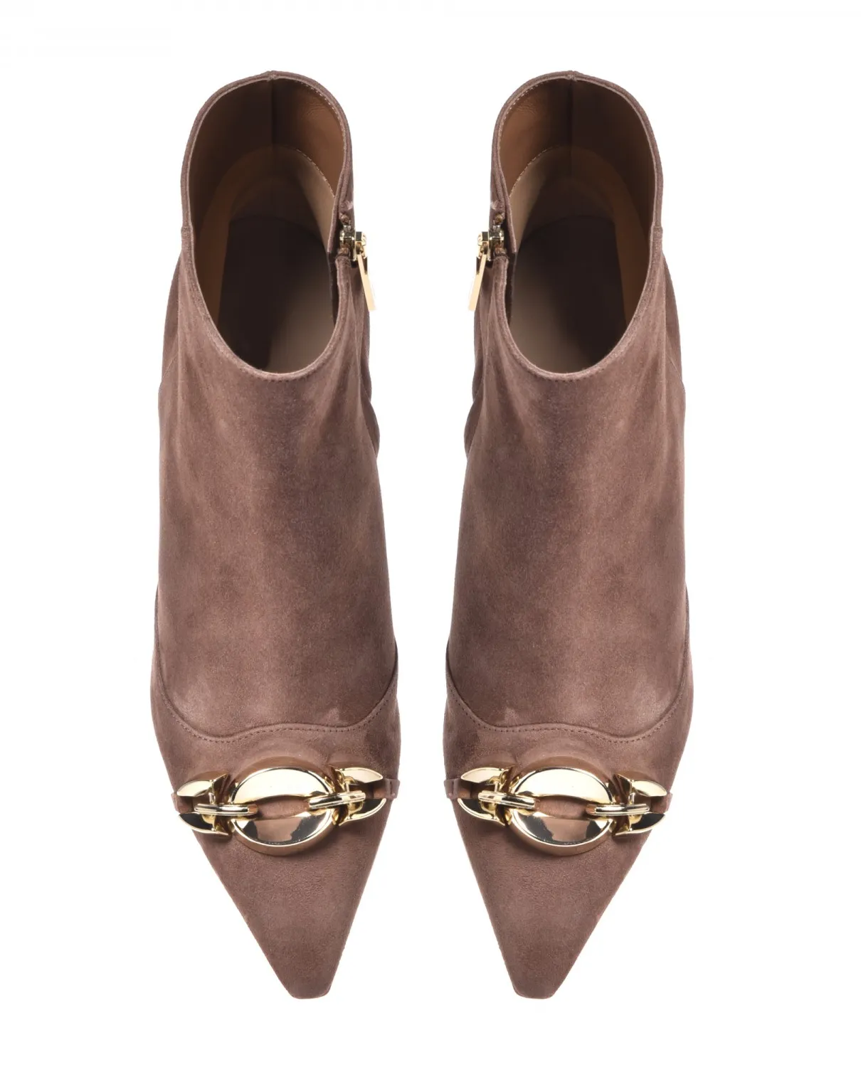 Zamszowe botki na szpilce ze złotą ozdobą - Image #3