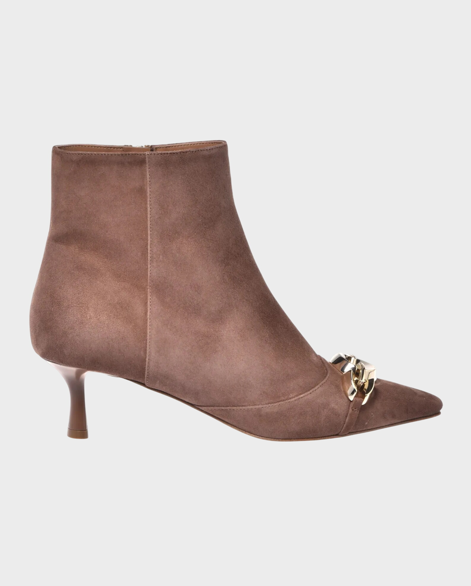 Zamszowe botki na szpilce ze złotą ozdobą - Image #0