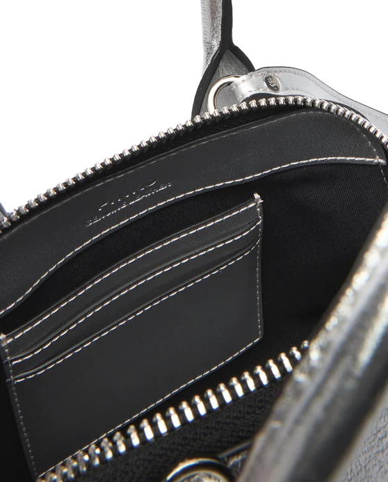 Srebrna torebka Bowling Bag Zip Mini Pelle - Image #3