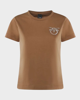 Brązowy t-shirt z biżuteryjnym logo Nambrone - Image #0