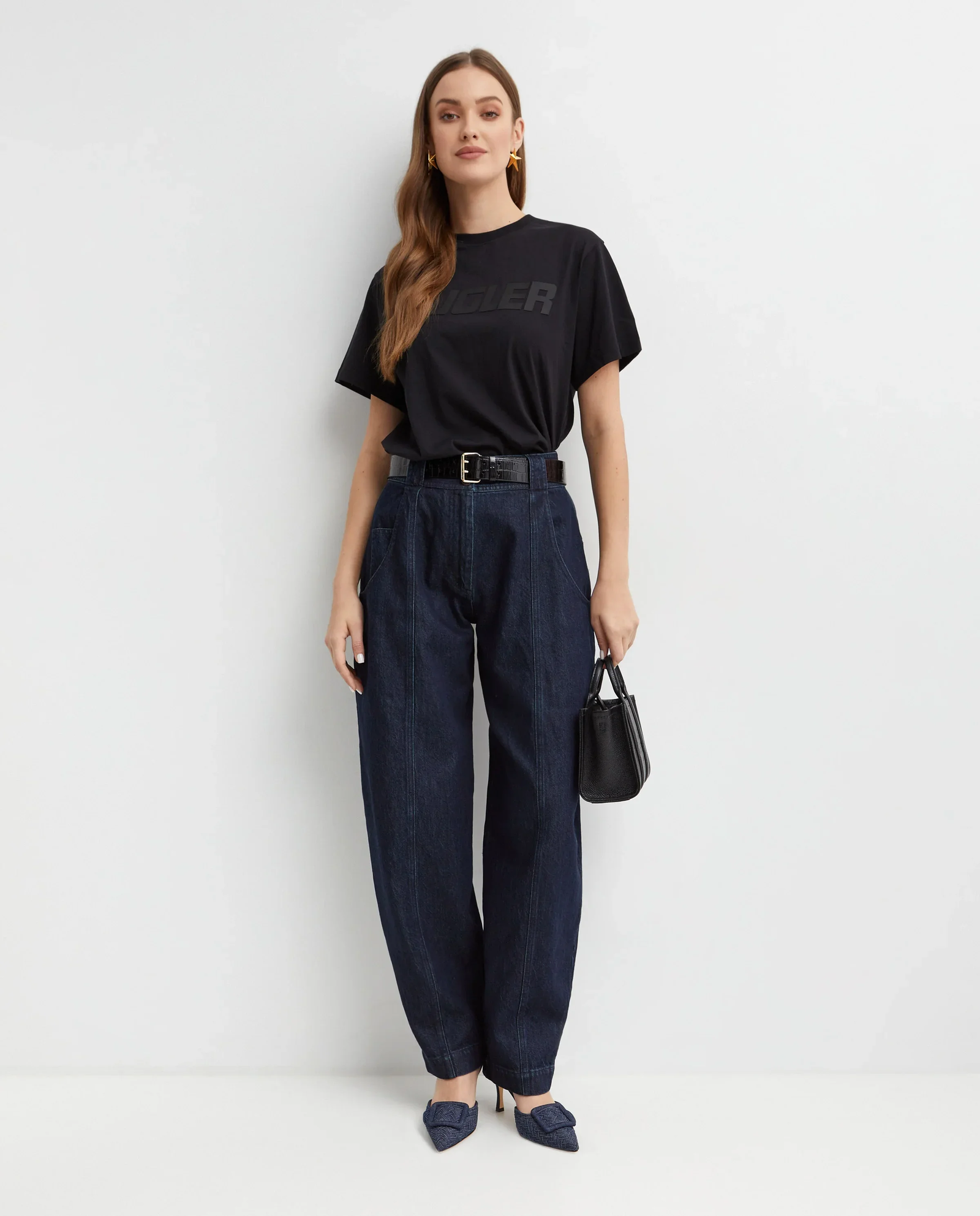 Czarna koszulka Mugler Logo T-Shirt - Image #2