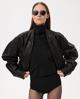 Czarna krótka skórzana kurtka - Image #2