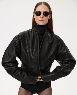 Czarna krótka skórzana kurtka - Image #7