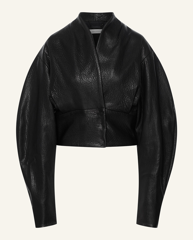 Czarna krótka skórzana kurtka - Image #11