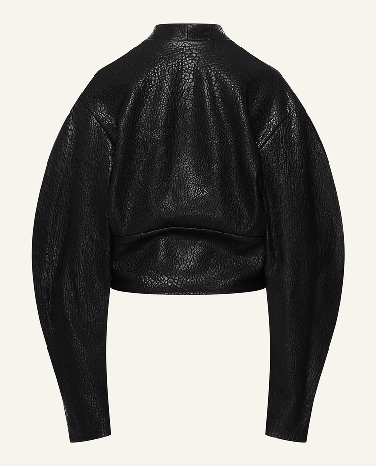 Czarna krótka skórzana kurtka - Image #12
