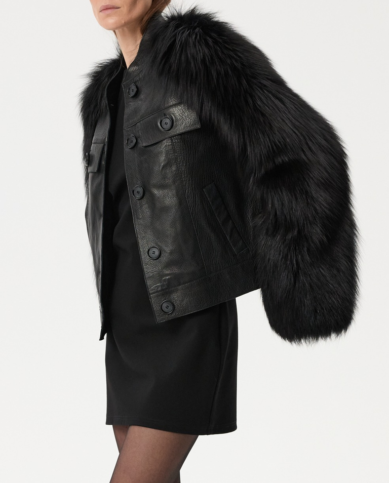 Skórzana kurtka z futrzanymi rękawami - Image #3