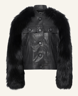 Skórzana kurtka z futrzanymi rękawami - Image #8
