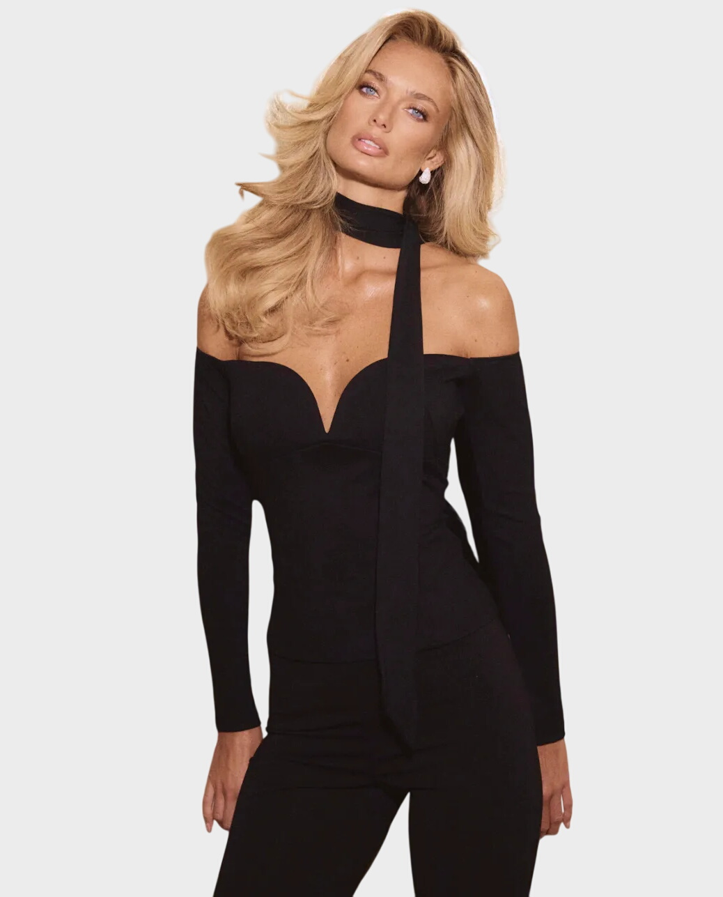 Czarny top z ozdobnym dekoltem Cosette - Image #0