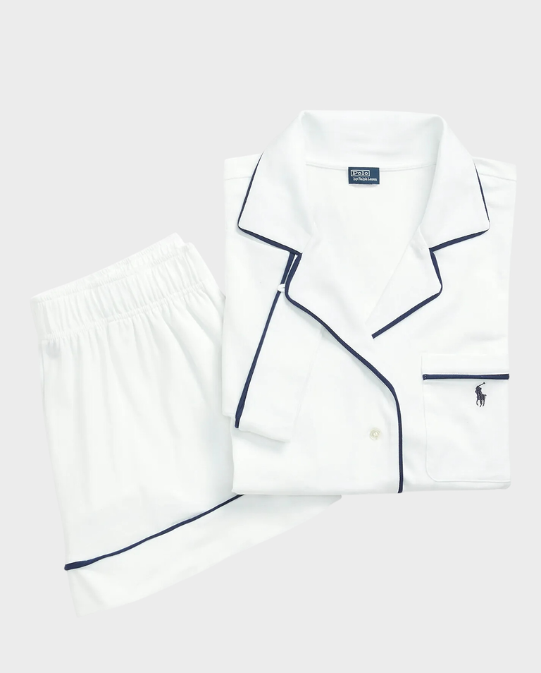 Biała krótka piżama z kołnierzem