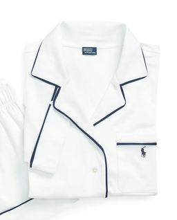 Biała krótka piżama z kołnierzem - Image #1