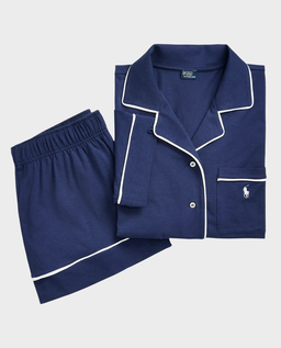 Granatowa krótka piżama z kołnierzem - Image #0